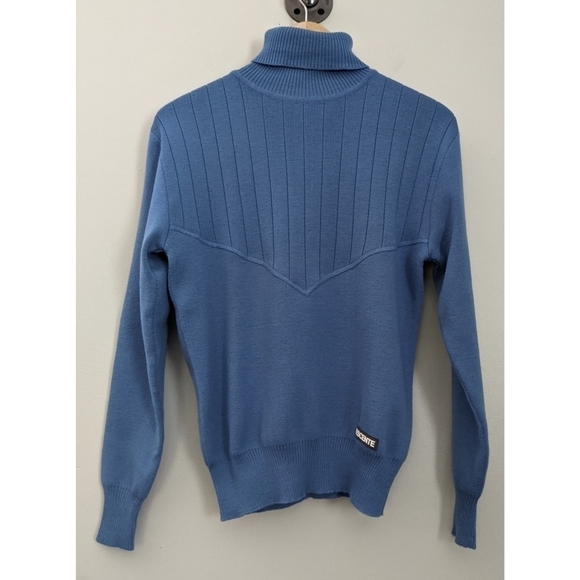 Descente Vintage 100% Wool Blue Ski Turtleneck - Picture 1 of 6